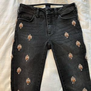 Pilcro Embroidered and Beaded Black Slim Jeans